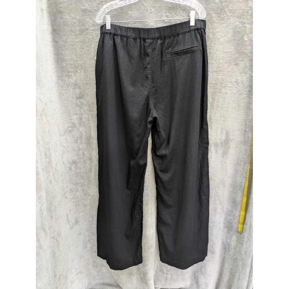 Linen Blend Pants Women's Large Black Wide Leg Minimalist Casual Bohemian Beachy - Picture 4 of 8